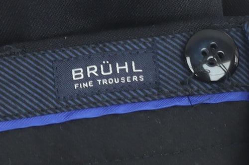 Brühl Men's Black 38R Dress Trousers Wool Blend Regular Fit