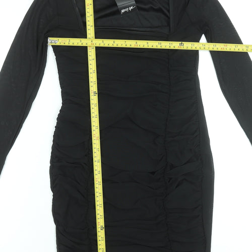 Nasty Gal Womens Black Long Sleeve Bodycon Party Dress UK 10