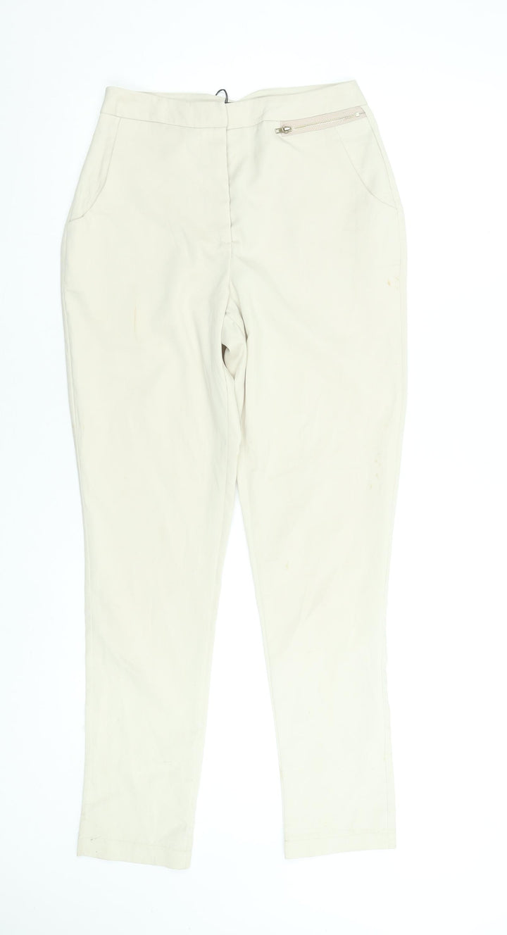 Missguided Women's Beige Slim Fit Zip Pocket Smart Trousers Size 8