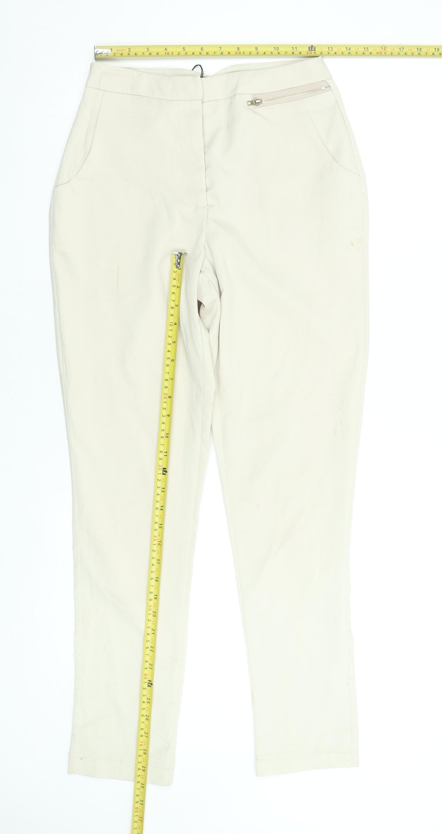 Missguided Women's Beige Slim Fit Zip Pocket Smart Trousers Size 8