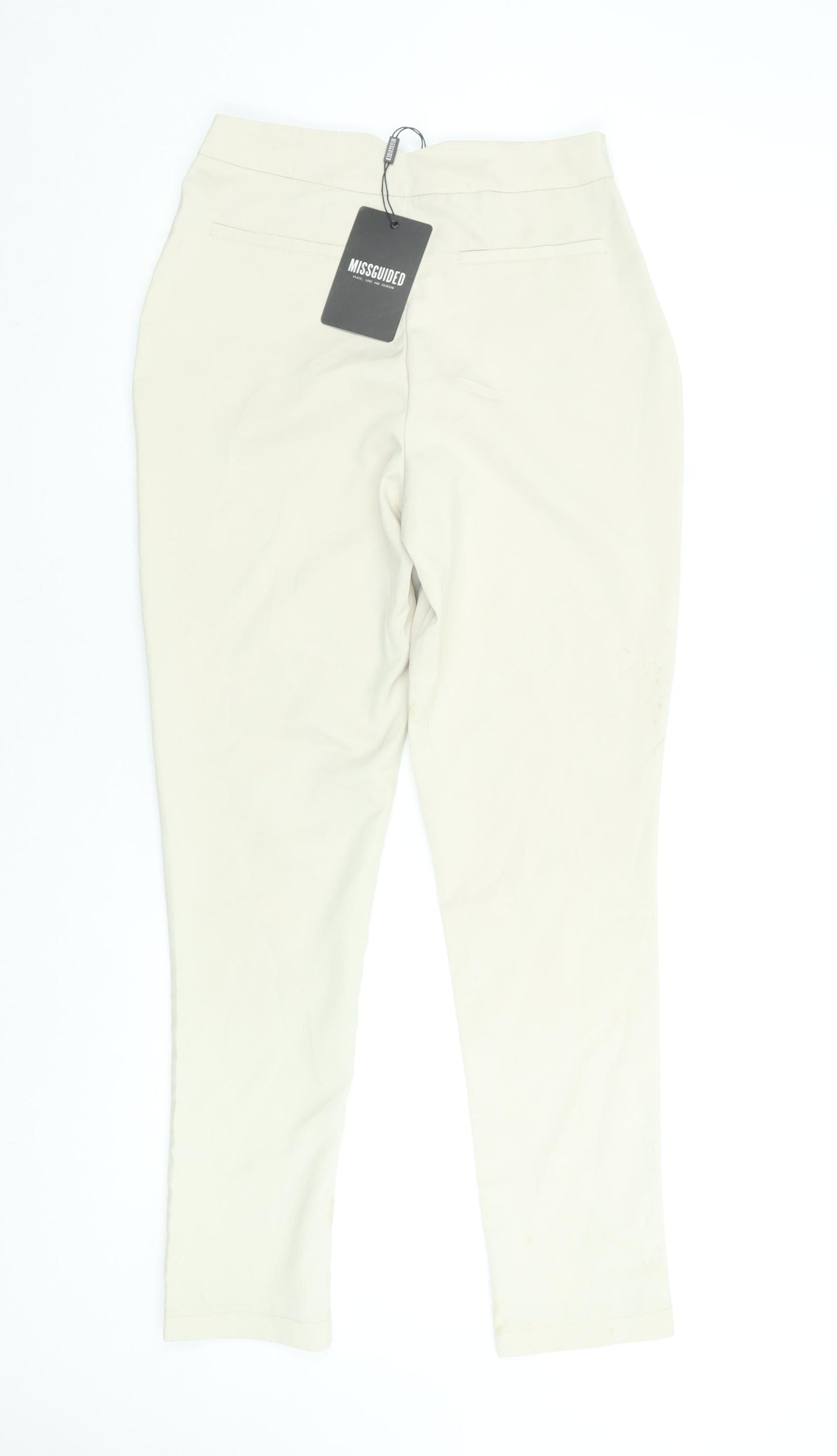Missguided Women's Beige Slim Fit Zip Pocket Smart Trousers Size 8