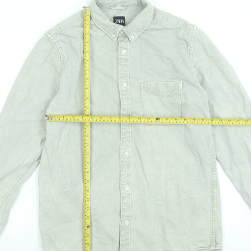 Zara Men Grey Button-Down Cotton Long Sleeve Shirt Size M