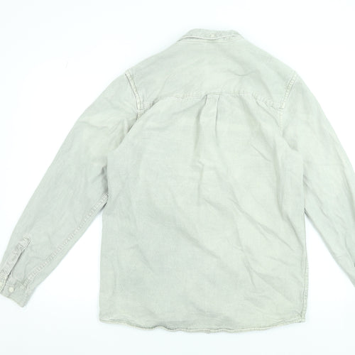 Zara Men Grey Button-Down Cotton Long Sleeve Shirt Size M