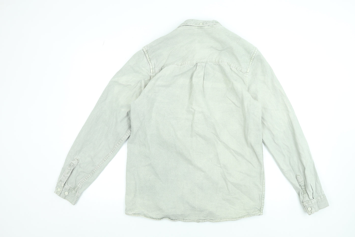 Zara Men Grey Button-Down Cotton Long Sleeve Shirt Size M