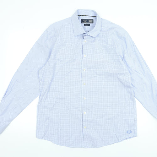 Paul Costelloe Men’s Blue Geometric Cotton Long Sleeve Dress Shirt L