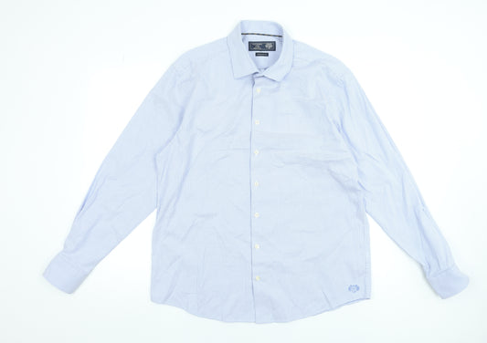 Paul Costelloe Men’s Blue Geometric Cotton Long Sleeve Dress Shirt L