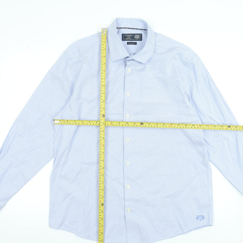 Paul Costelloe Men’s Blue Geometric Cotton Long Sleeve Dress Shirt L