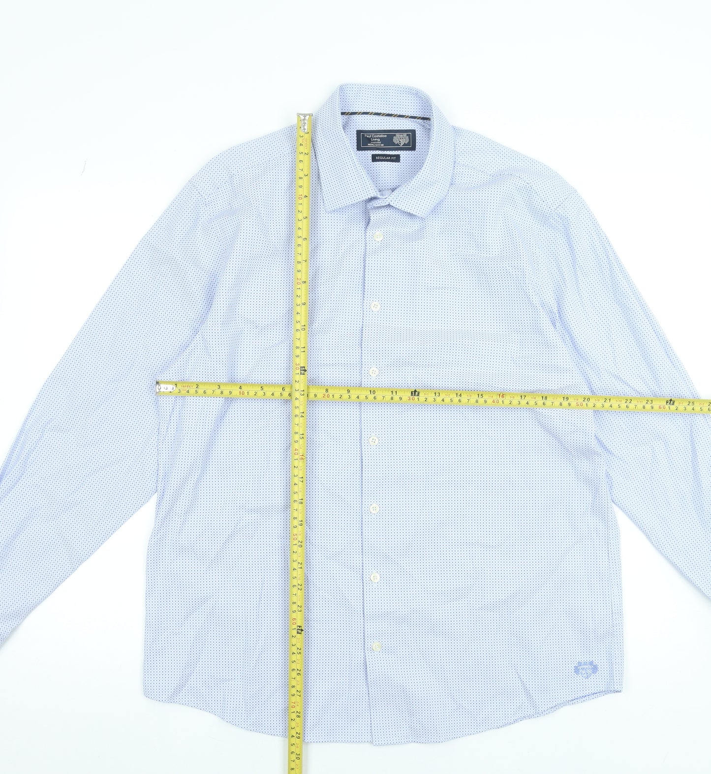Paul Costelloe Men’s Blue Geometric Cotton Long Sleeve Dress Shirt L