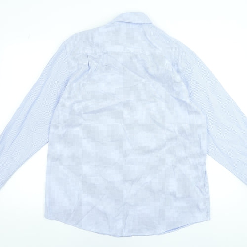 Paul Costelloe Men’s Blue Geometric Cotton Long Sleeve Dress Shirt L