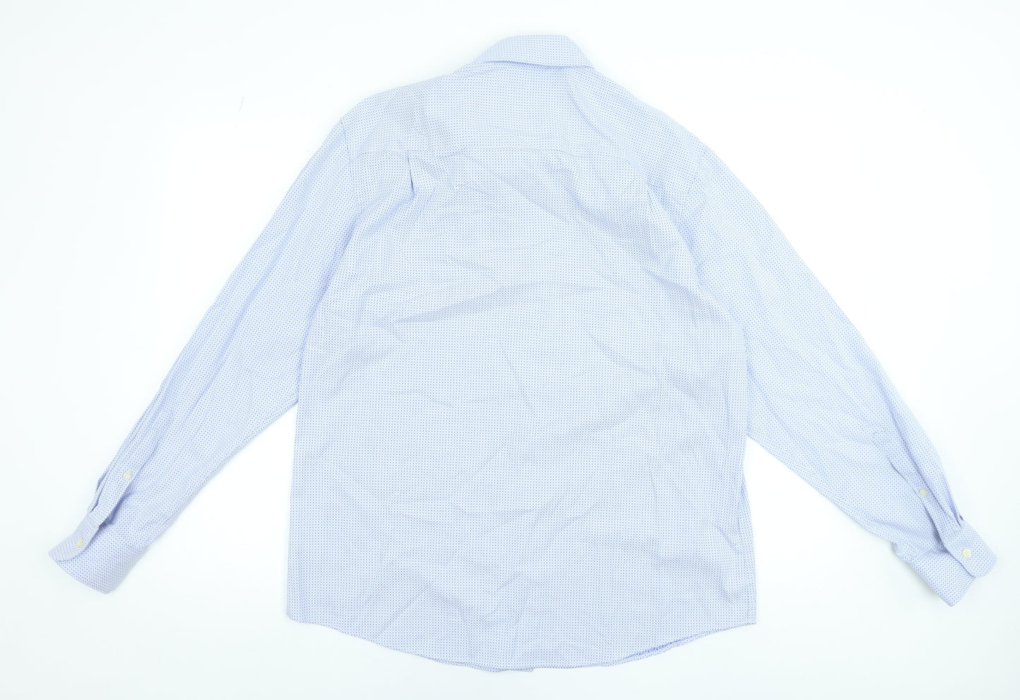 Paul Costelloe Men’s Blue Geometric Cotton Long Sleeve Dress Shirt L