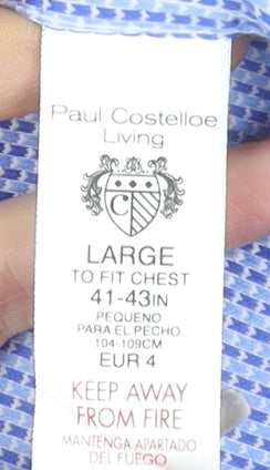 Paul Costelloe Men’s Blue Geometric Cotton Long Sleeve Dress Shirt L