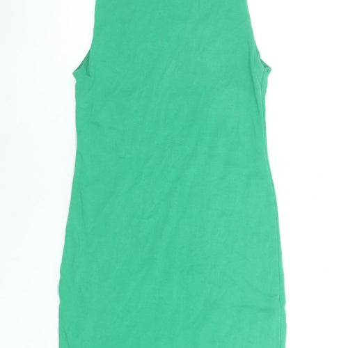 Zara Women Green Cotton Bodycon Sleeveless Dress Size 12