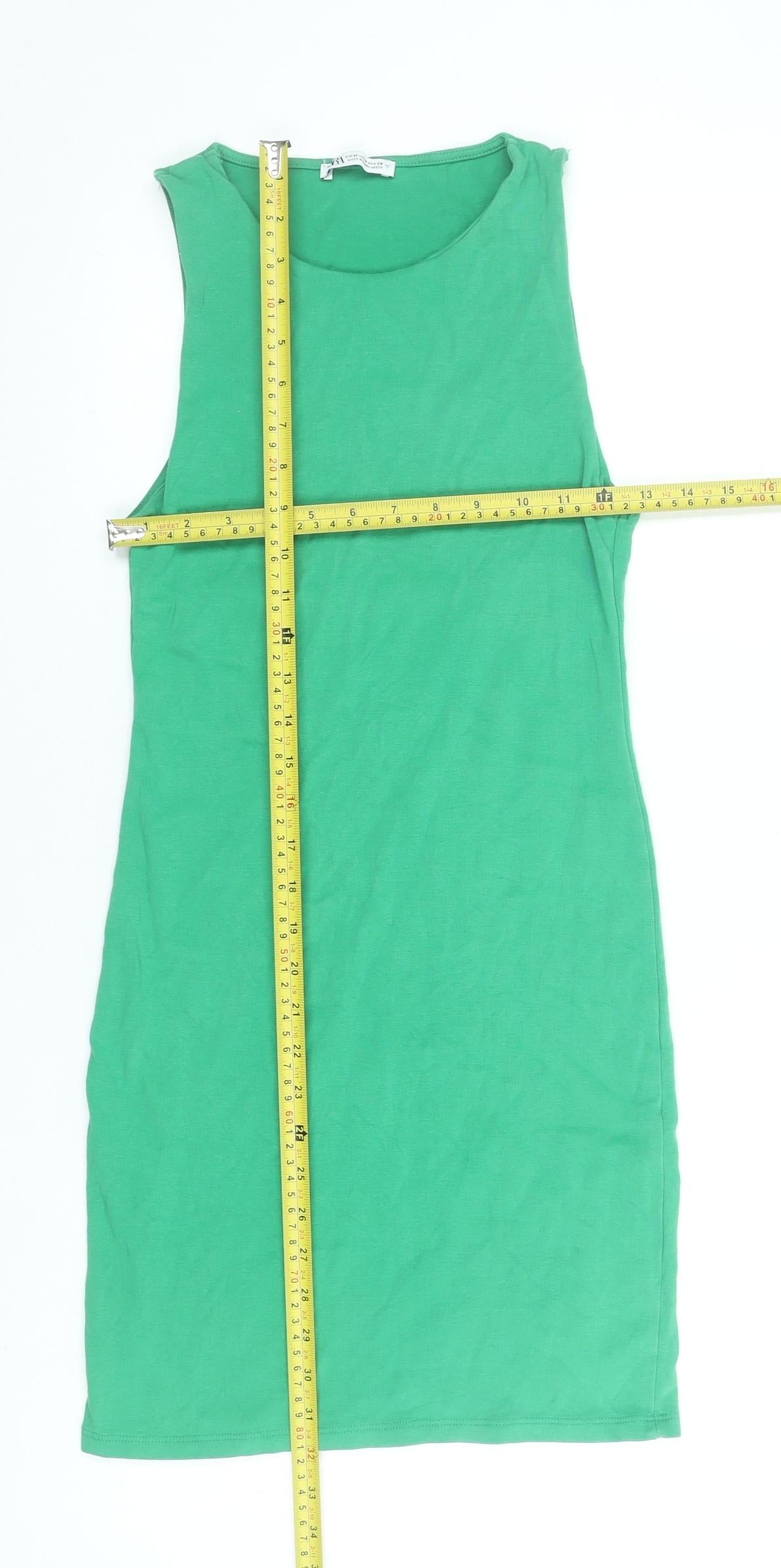 Zara Women Green Cotton Bodycon Sleeveless Dress Size 12