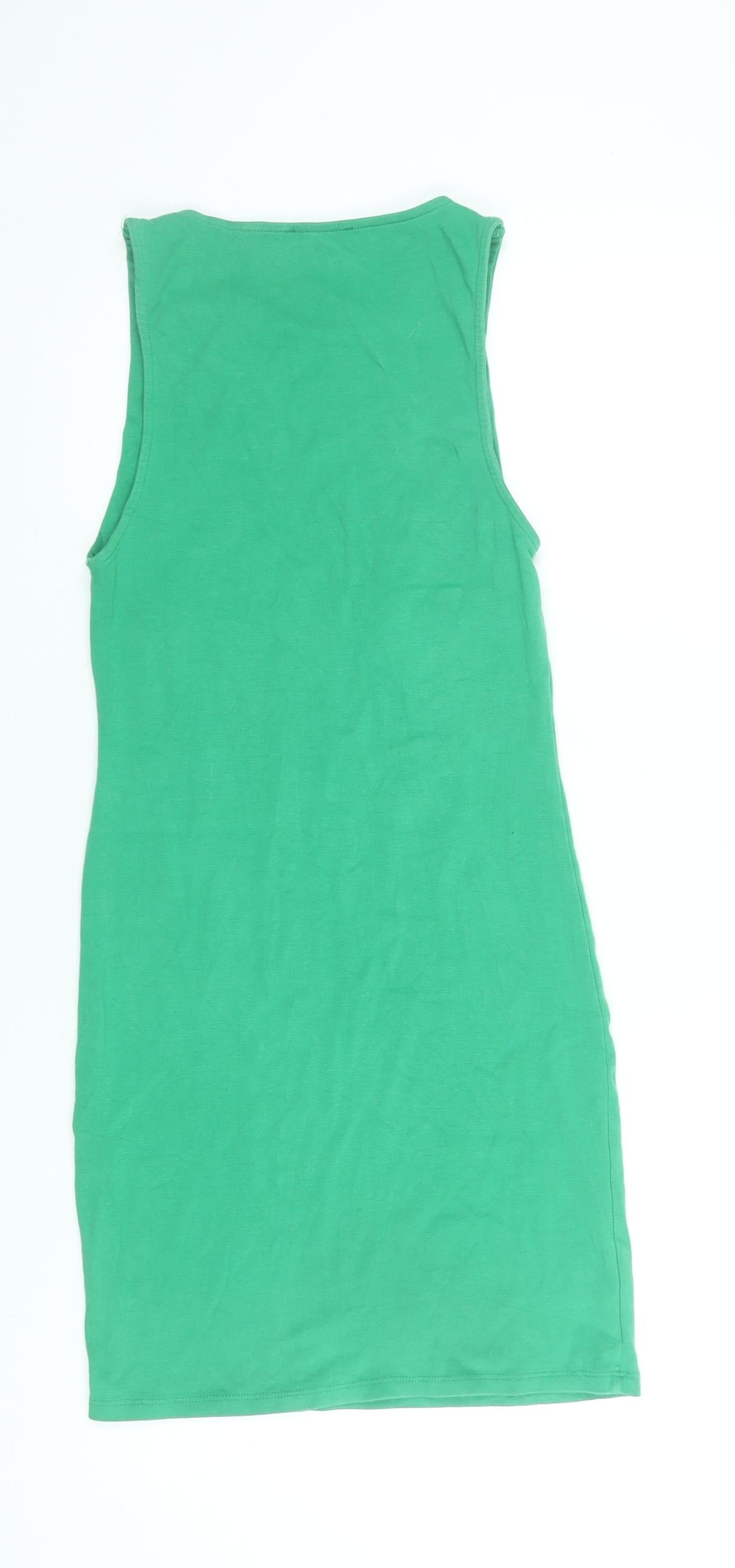 Zara Women Green Cotton Bodycon Sleeveless Dress Size 12