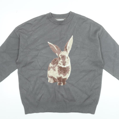 Urban Revivo Womens Grey Bunny Animal Knit Pullover Jumper Size 16