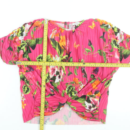 Debenhams Girls Pink Floral Pleated Crop Blouse Age 10 Regular Fit