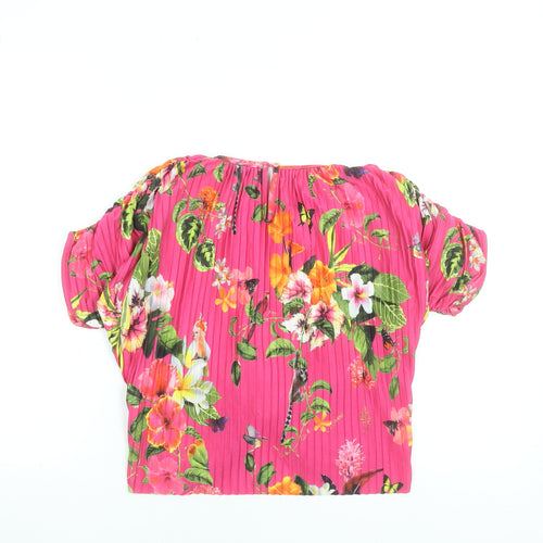 Debenhams Girls Pink Floral Pleated Crop Blouse Age 10 Regular Fit