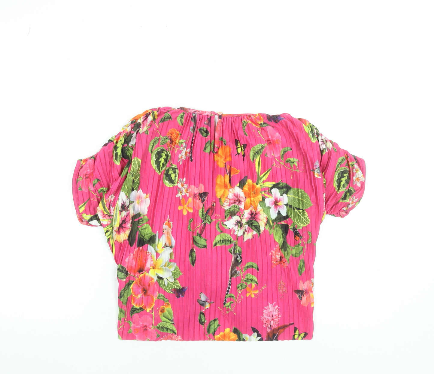Debenhams Girls Pink Floral Pleated Crop Blouse Age 10 Regular Fit