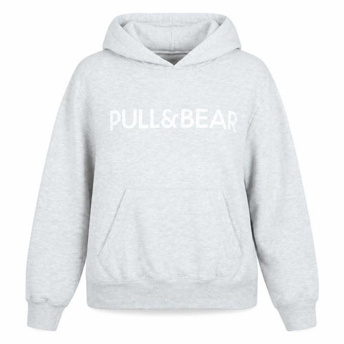Pull&Bear Women Grey Hoodie Small Cotton Blend Logo Pullover