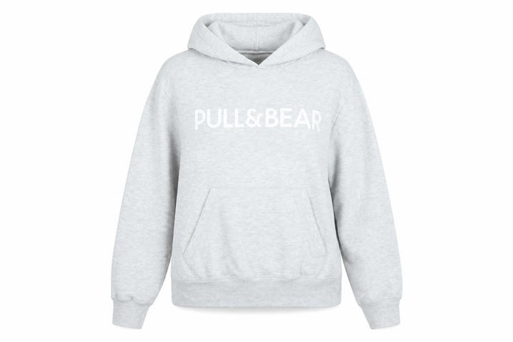 Pull&Bear Women Grey Hoodie Small Cotton Blend Logo Pullover