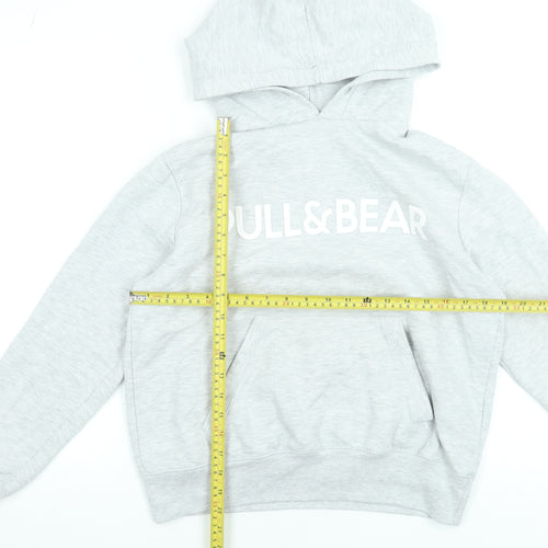 Pull & Bear Women Grey Hoodie Small Cotton Blend Logo Pullover