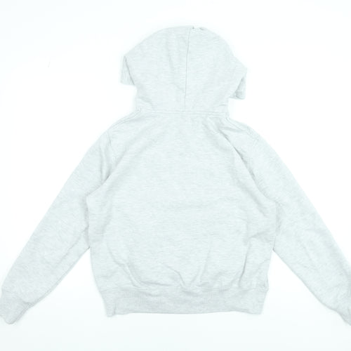 Pull & Bear Women Grey Hoodie Small Cotton Blend Logo Pullover