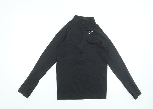 Gymshark Women Black Long Sleeve 1/4 Zip Slim Fit Training Top Size S