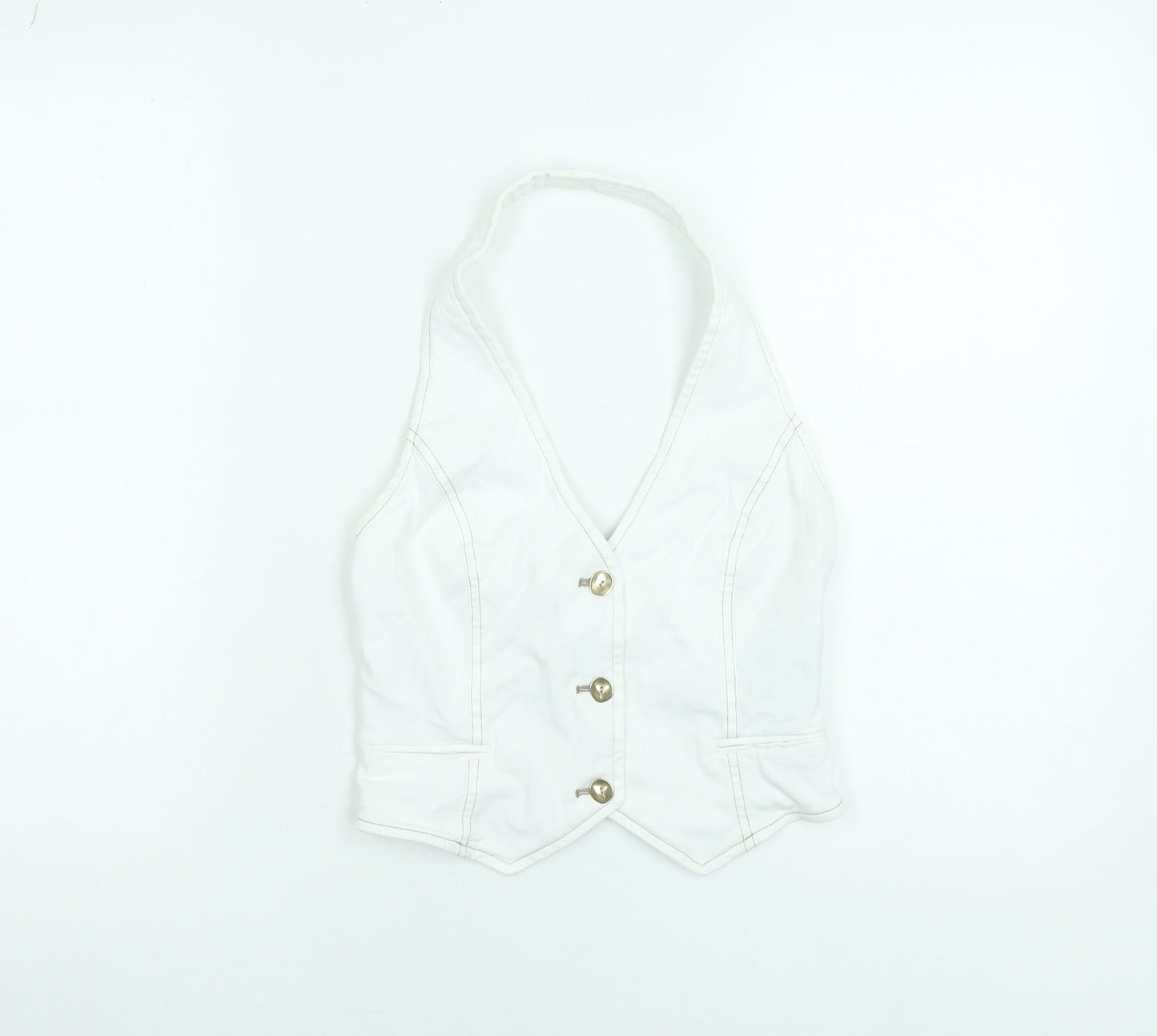 ZARA Women White Halter Button Camisole Blouse Size S