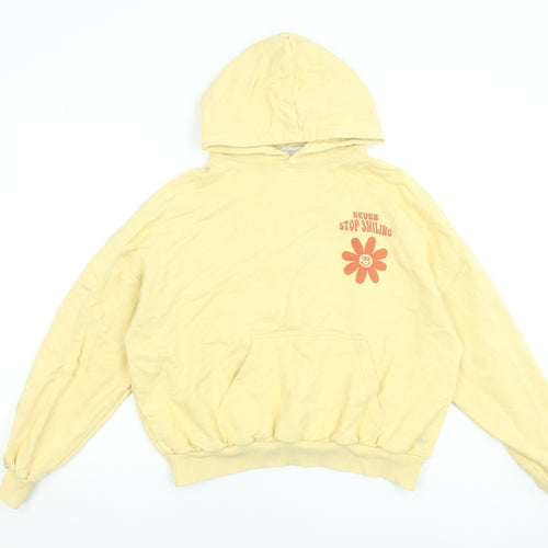 Pull & Bear Teens Yellow Graphic Pullover Hoodie Size S