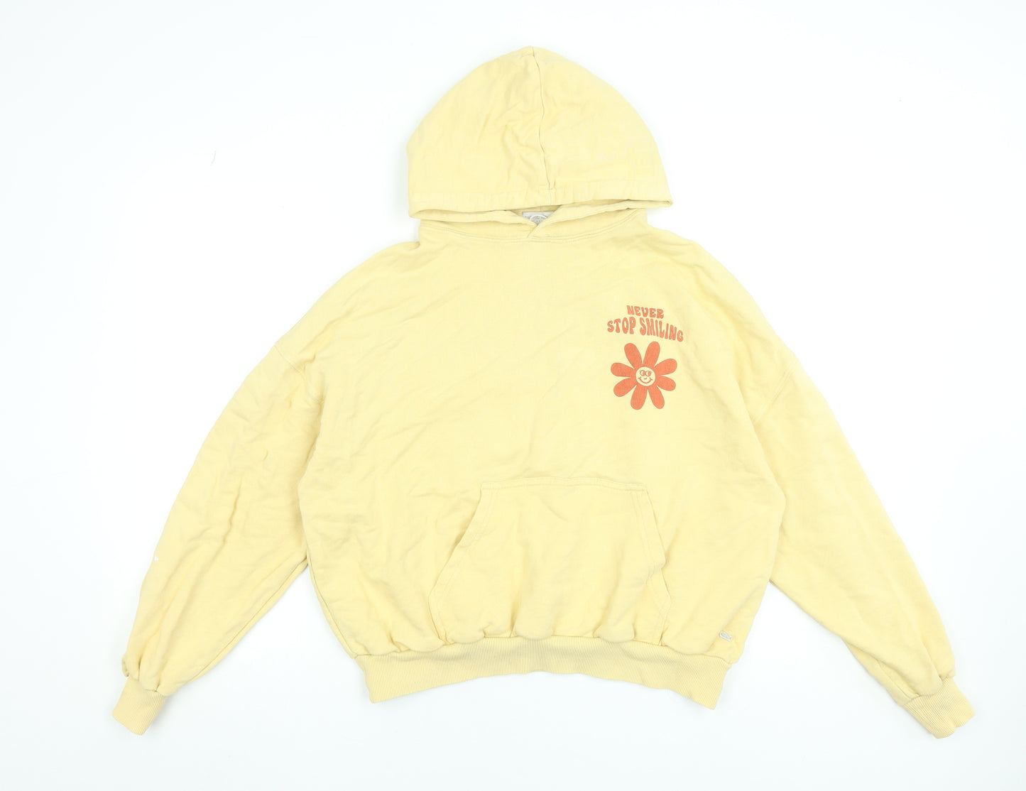 Pull & Bear Teens Yellow Graphic Pullover Hoodie Size S