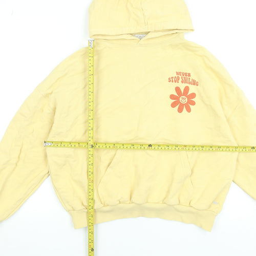 Pull & Bear Teens Yellow Graphic Pullover Hoodie Size S
