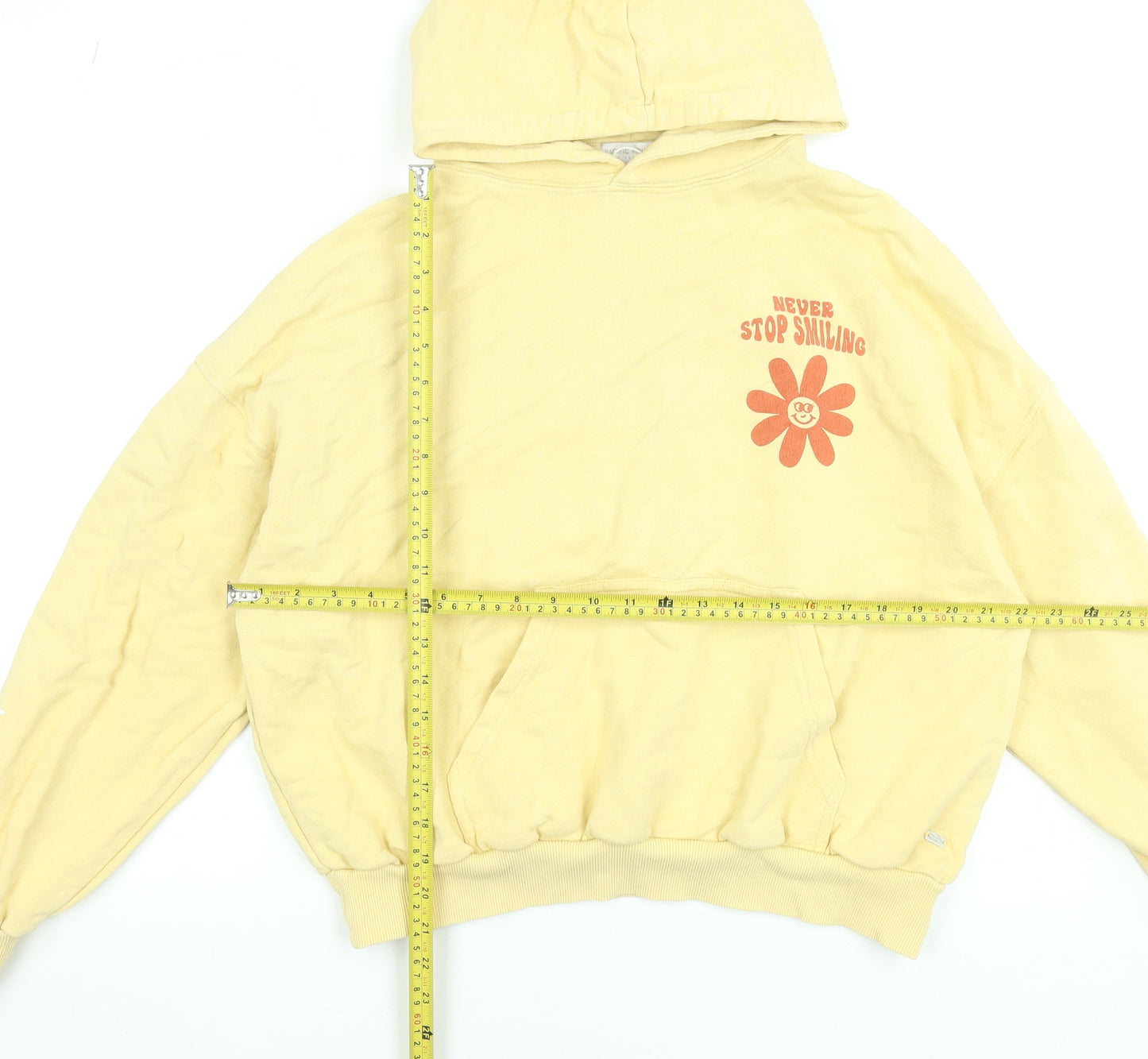 Pull & Bear Teens Yellow Graphic Pullover Hoodie Size S