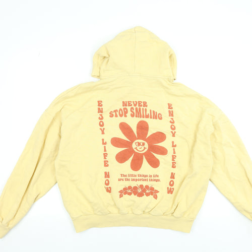 Pull & Bear Teens Yellow Graphic Pullover Hoodie Size S