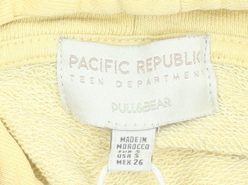 Pull & Bear Teens Yellow Graphic Pullover Hoodie Size S