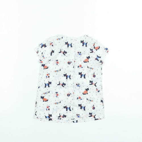 Marks and Spencer Girls White Dog Print Short Sleeve Blouse 3-4 Years