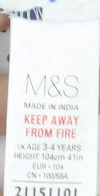 Marks and Spencer Girls White Dog Print Short Sleeve Blouse 3-4 Years