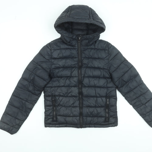 SoulCal & Co Boys Black Hooded Puffer Jacket 7-8 Years Quilted Zip Coat