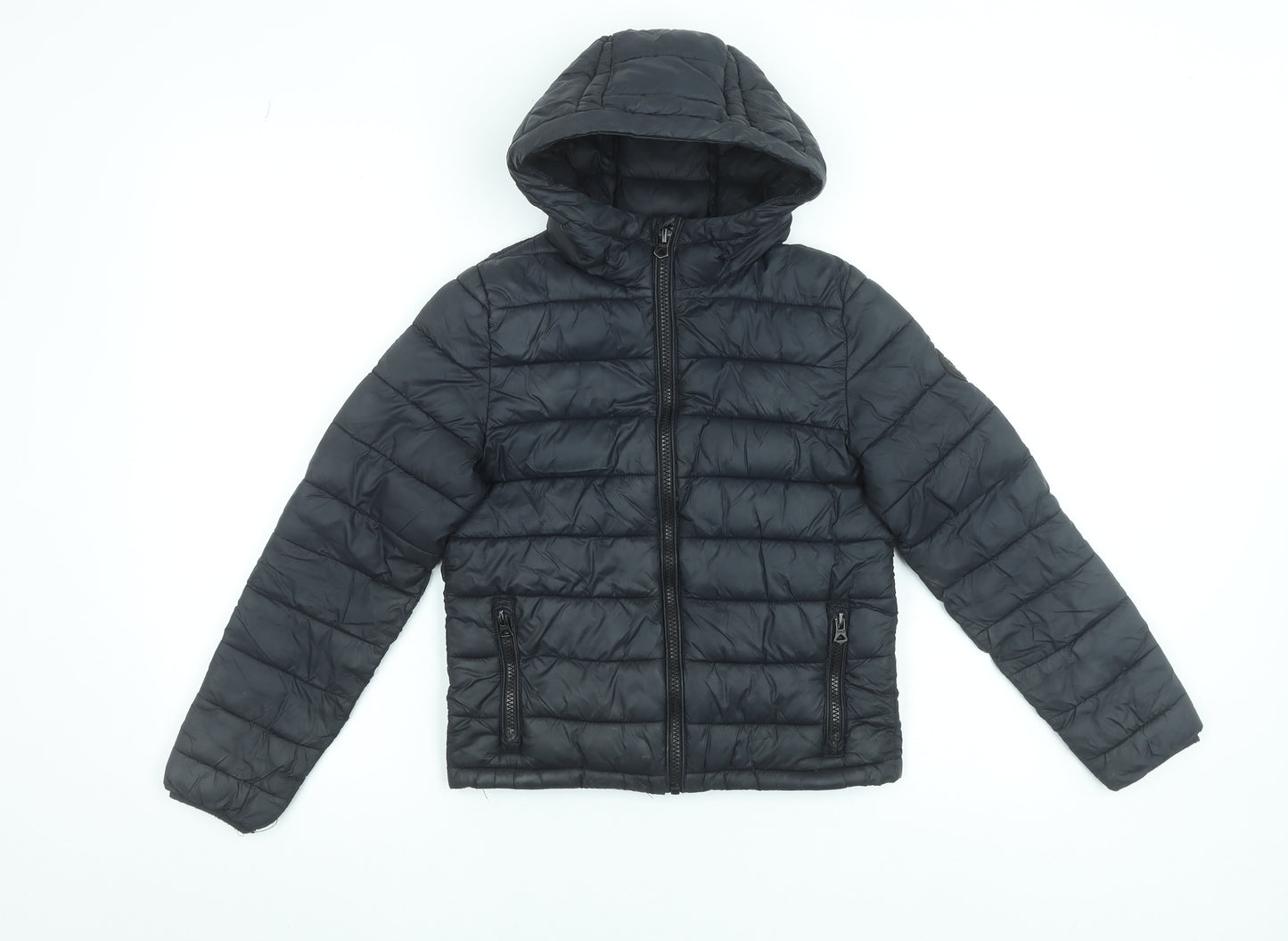 SoulCal & Co Boys Black Hooded Puffer Jacket 7-8 Years Quilted Zip Coat