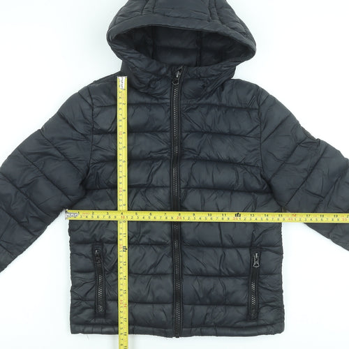 SoulCal & Co Boys Black Hooded Puffer Jacket 7-8 Years Quilted Zip Coat