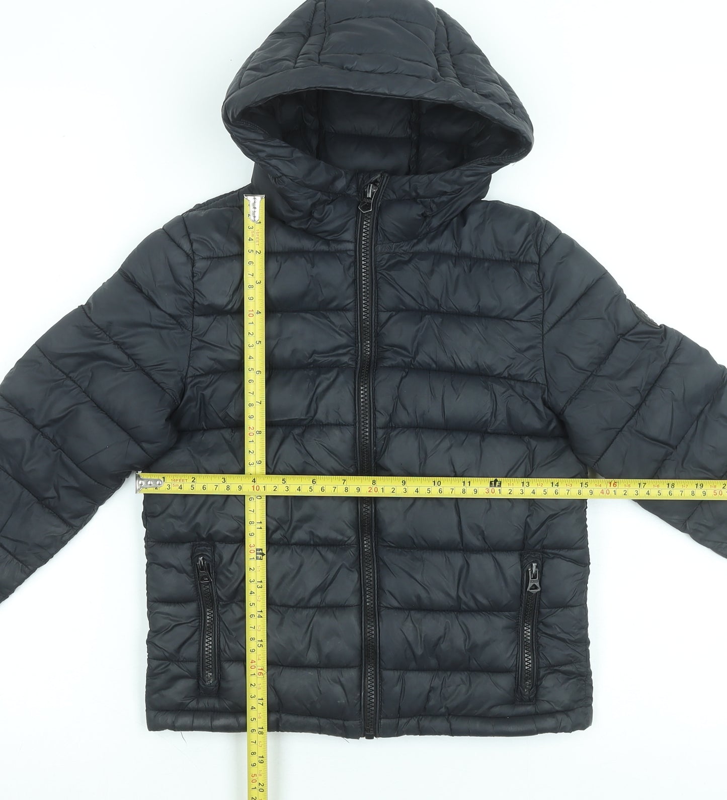 SoulCal & Co Boys Black Hooded Puffer Jacket 7-8 Years Quilted Zip Coat