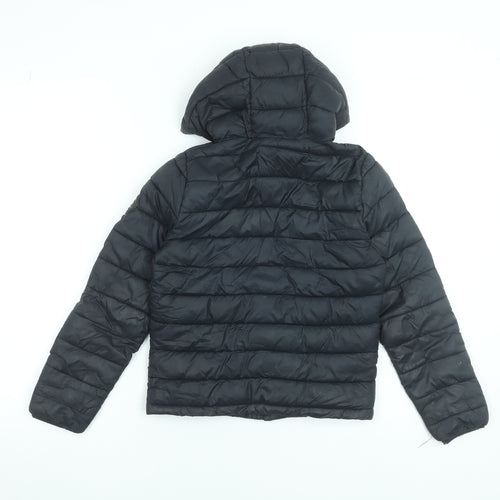 SoulCal & Co Boys Black Hooded Puffer Jacket 7-8 Years Quilted Zip Coat