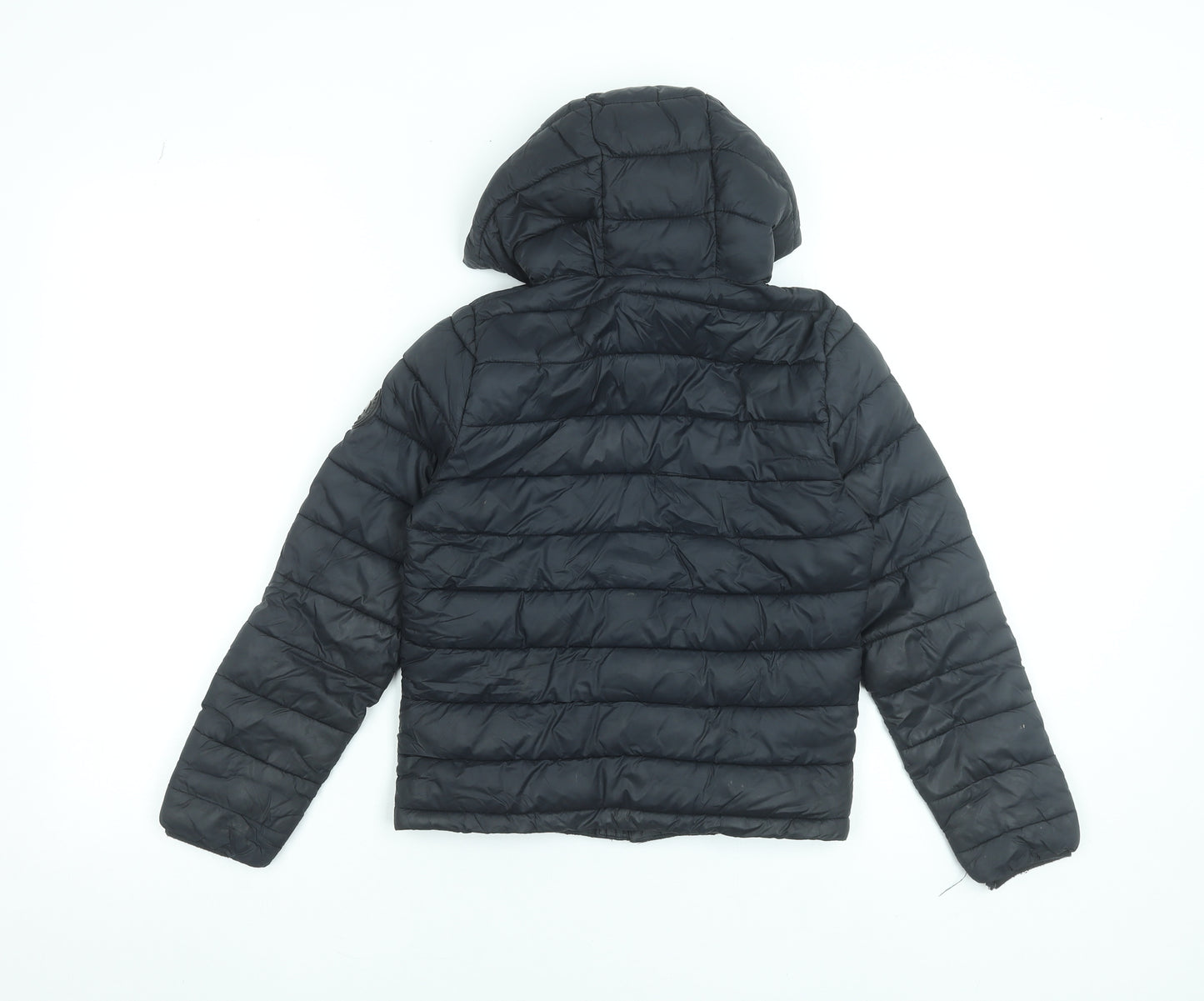 SoulCal & Co Boys Black Hooded Puffer Jacket 7-8 Years Quilted Zip Coat