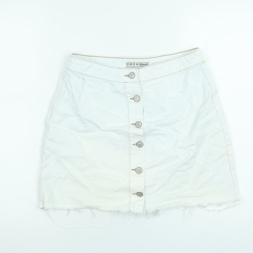 Denim Co. Women White Cotton Button Mini Skirt Size 12