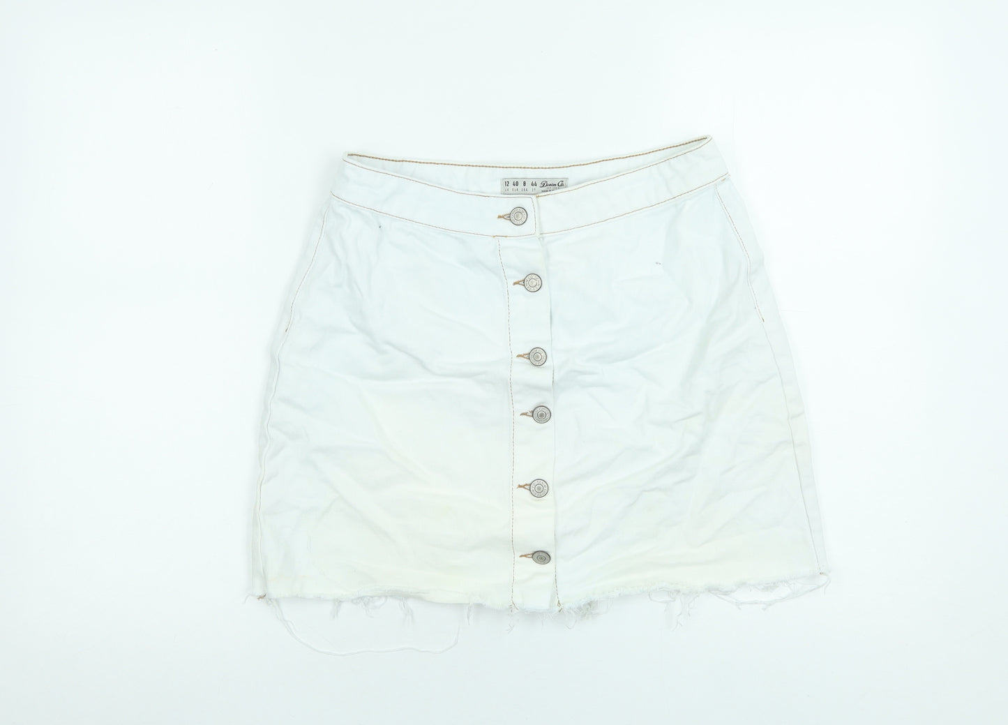 Denim Co. Women White Cotton Button Mini Skirt Size 12
