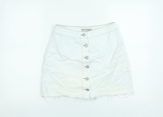 Denim Co. Women White Cotton Button Mini Skirt Size 12