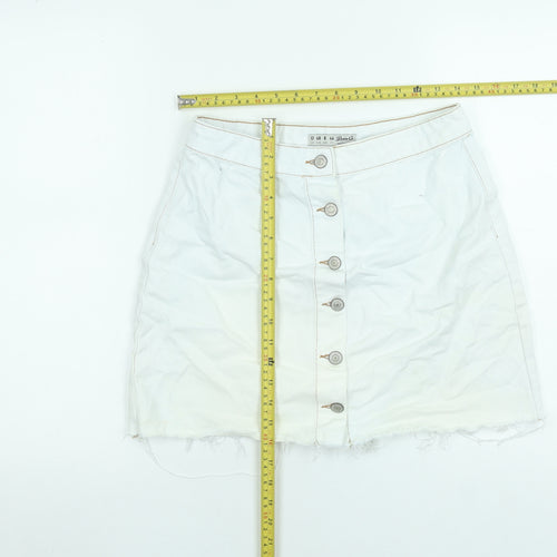 Denim Co. Women White Cotton Button Mini Skirt Size 12