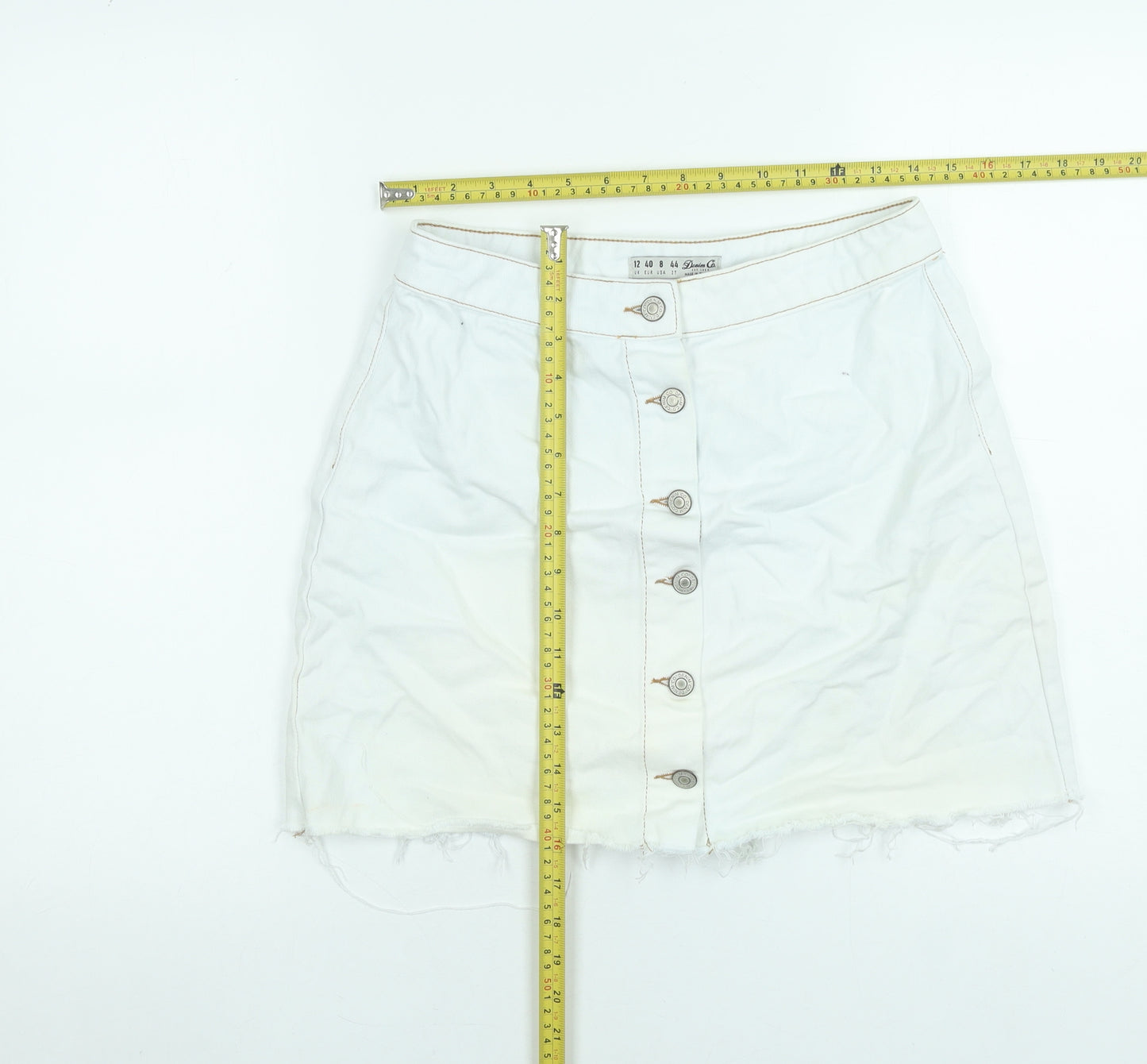 Denim Co. Women White Cotton Button Mini Skirt Size 12