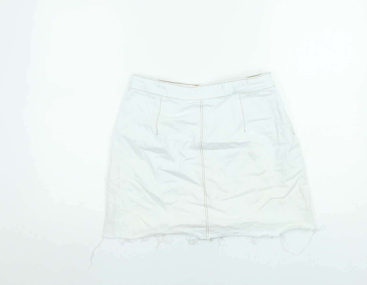 Denim Co. Women White Cotton Button Mini Skirt Size 12