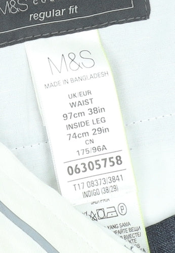 Marks and Spencer Men’s Blue Regular Fit Dress Trousers 38W 29L