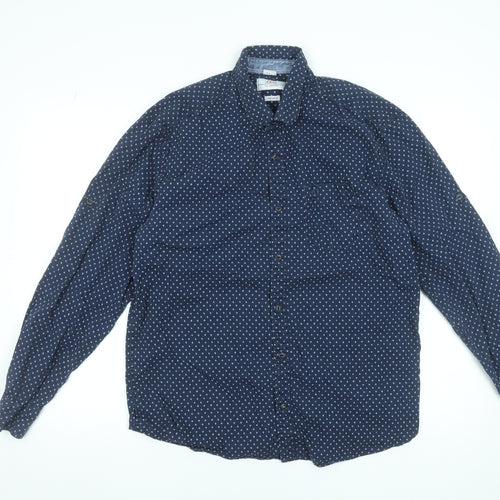 s.Oliver Men's Blue Geometric Long Sleeve Button-Up Shirt XL